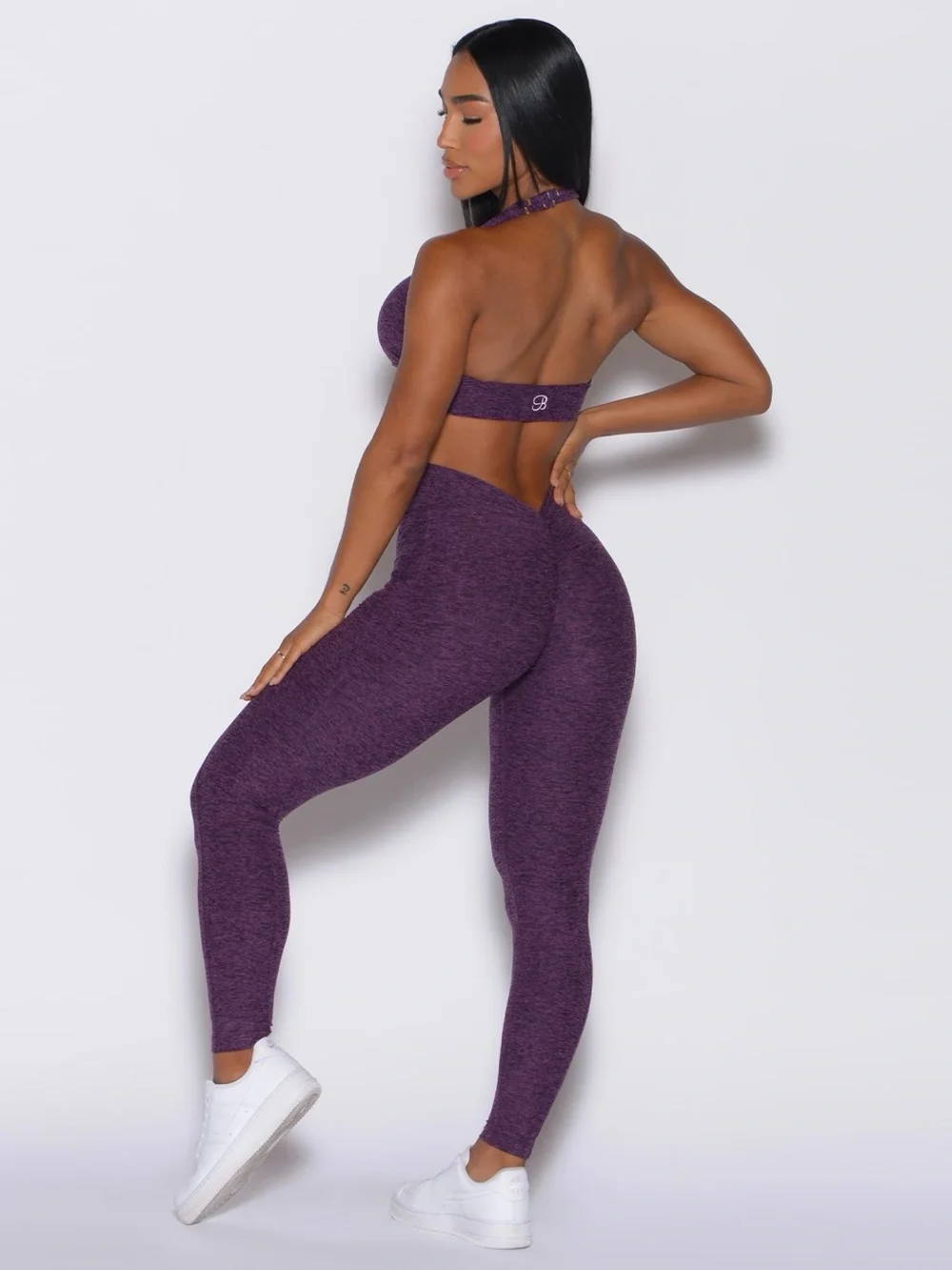 Bombshell Sportswear Purple Passion V Back Leggings & Backless Halter Bra Set